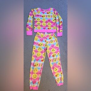 Emoji Pajama Girls Size Medium Pants And Shirt Set Pink And Yellow